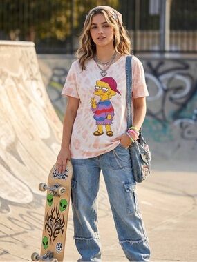Lisa Simpson TIE DYE Whatever Peace Sign Hippy The Simpsons Women T-Shirt L